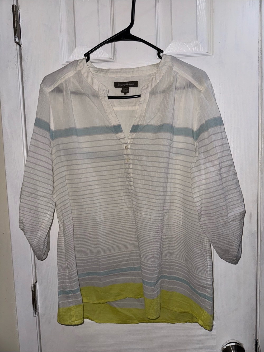 Tommy Bahama Women’s Gauze Tunic Blouse White Blue Lime Green Size M - Picture 4 of 11